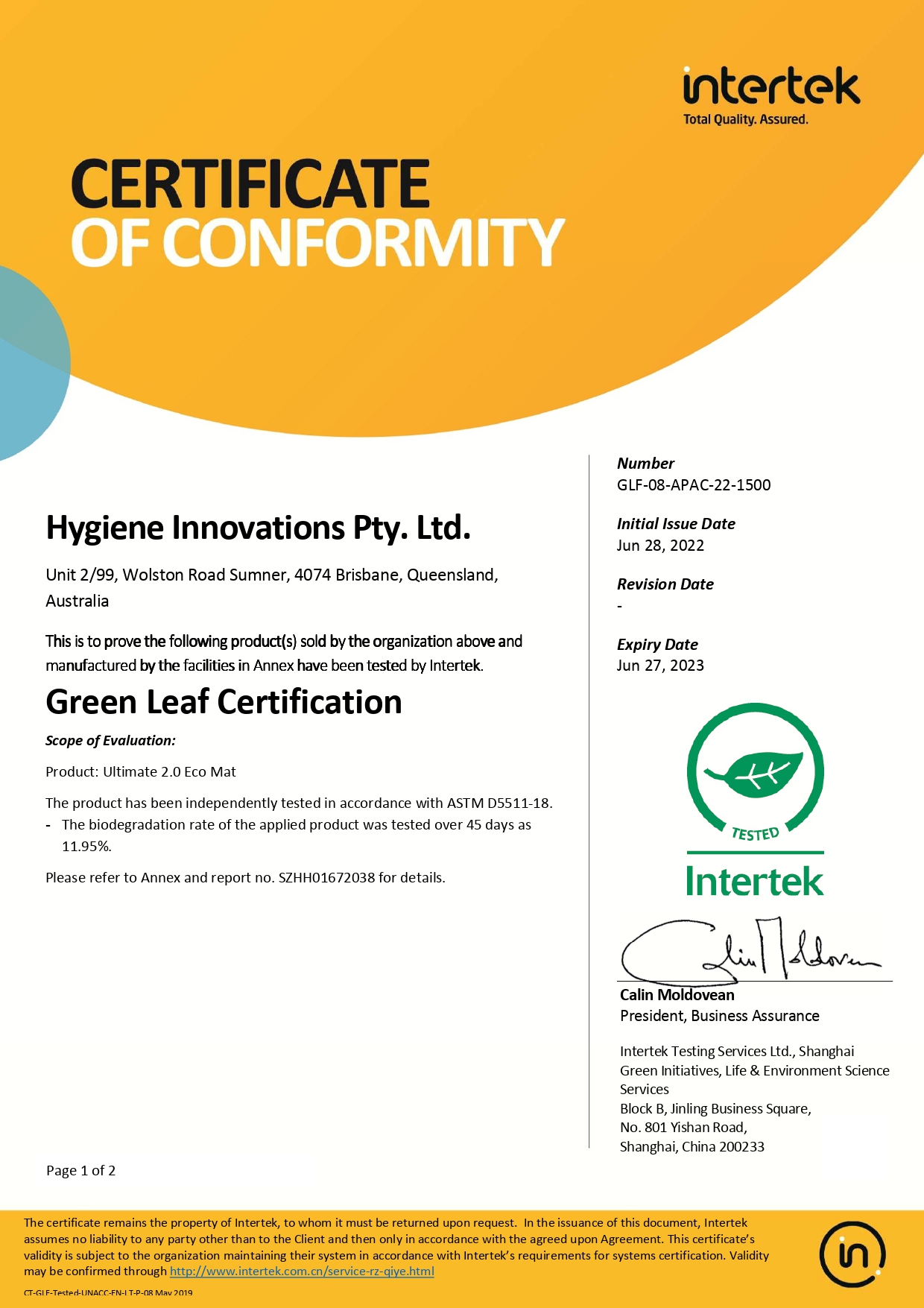 Certificate of Conformity